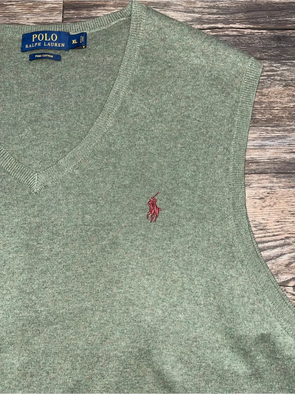 Ralph Lauren Men's V-Neck Sweater Vest - Heather Sage with Maroon Pony